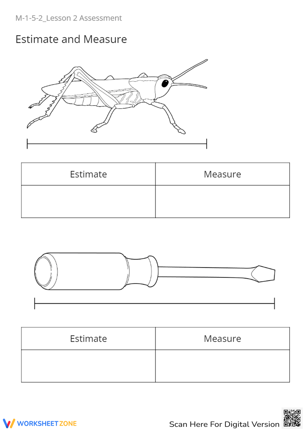 Estimate and Measure Worksheet - Page 1