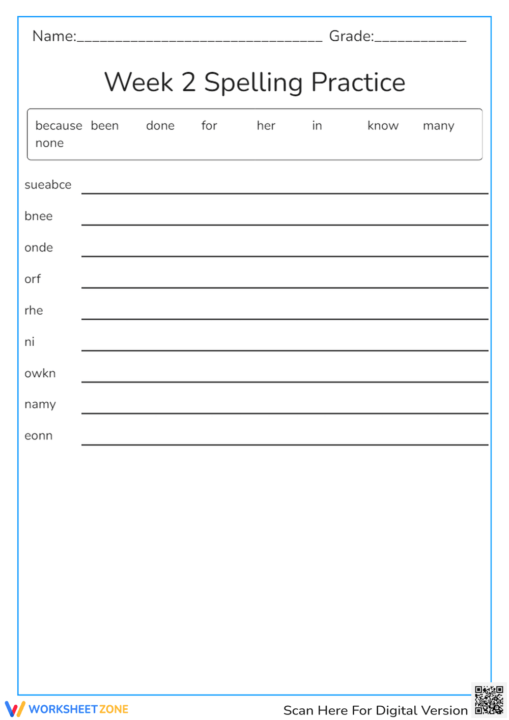 Week 2 Spelling Practice - Page 1