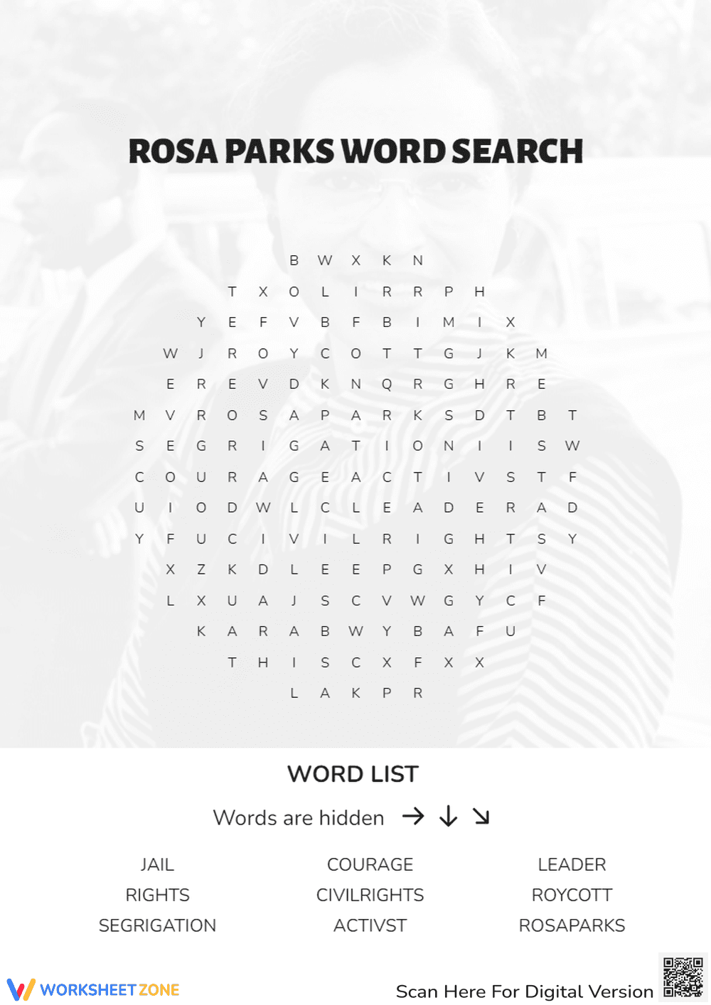Rosa Parks Word Search: Civil Rights Terms - Page 1