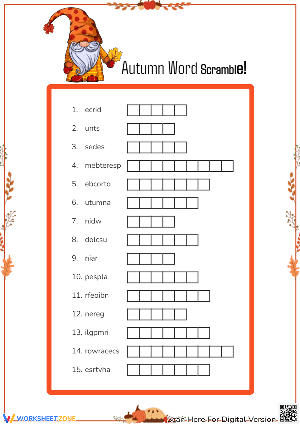 Autumn Word Scramble Printable - Page 1