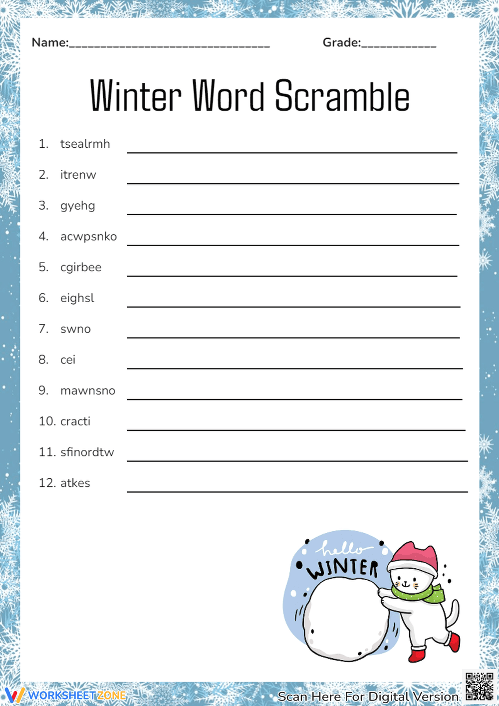 Fun Winter Word Scramble Activity - Page 1
