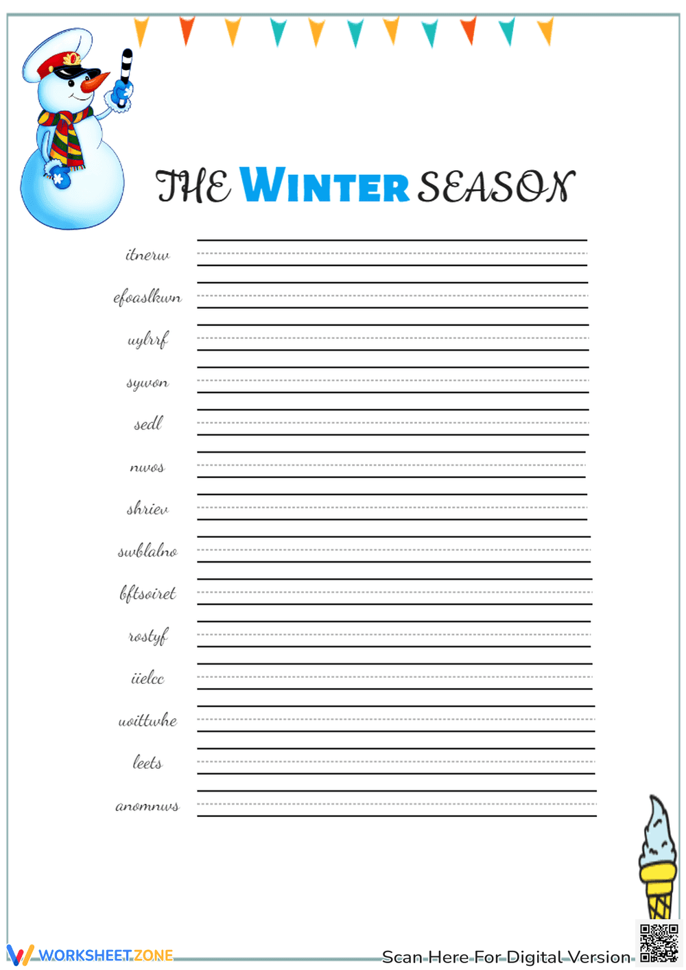 Winter Word Scramble Worksheet | Grade 1-3 Essential - Page 1