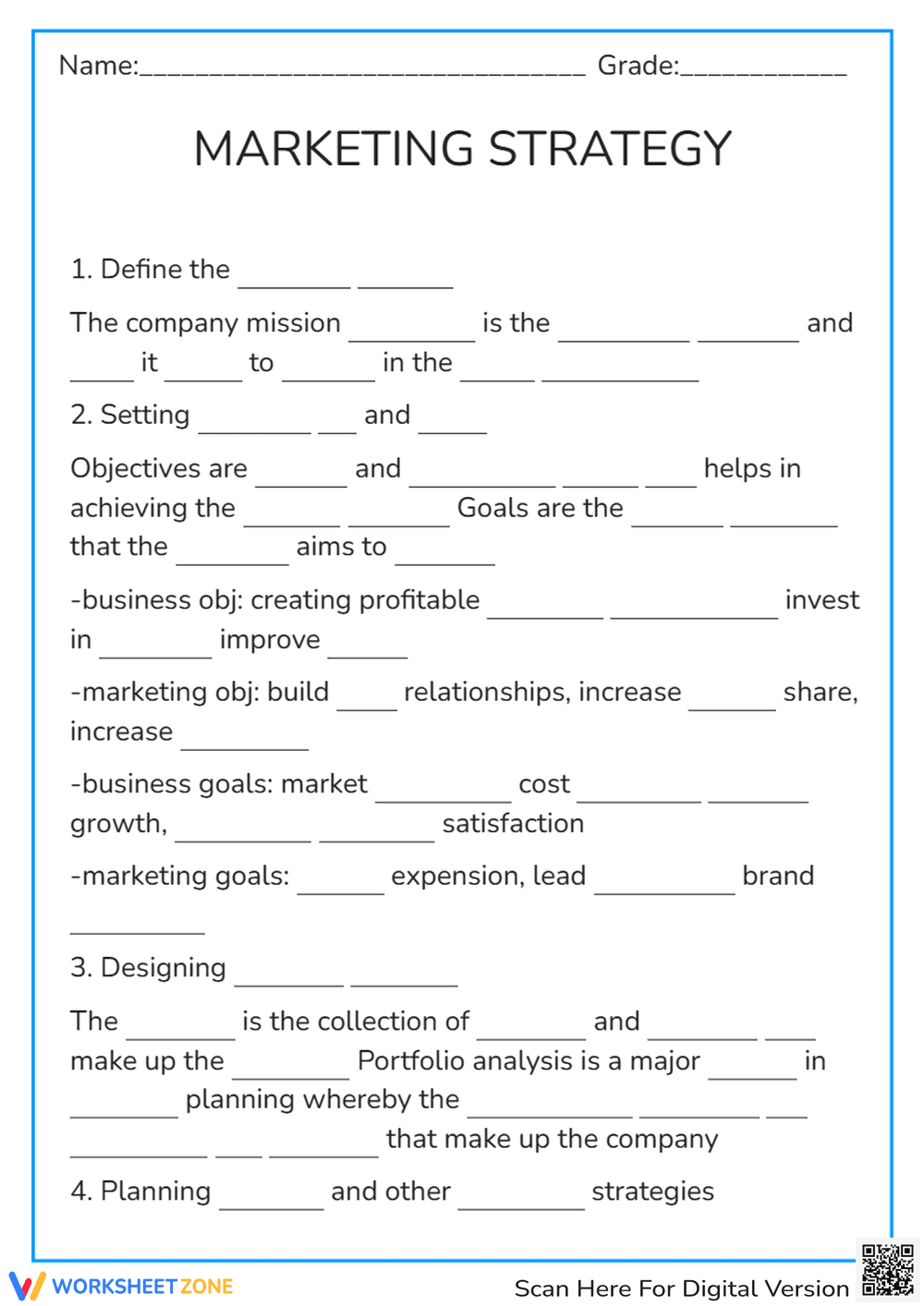 Marketing Strategy Worksheet: Essential Grade 11 Review - Page 1