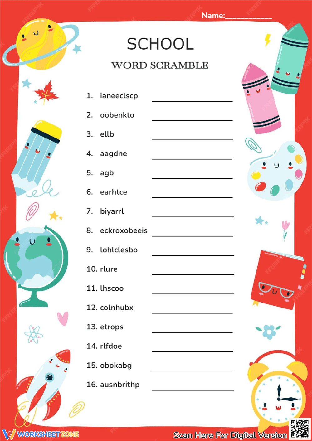 School Word Scramble - Page 1