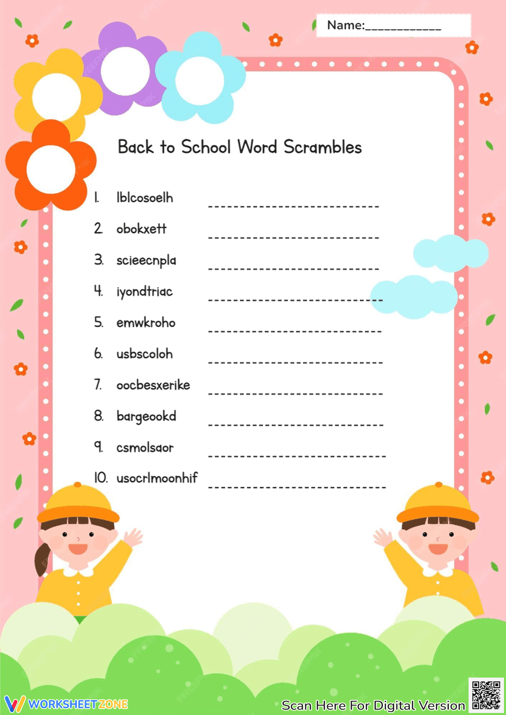 Back to School Word Scramble | Grade 1-3 Essential - Page 1