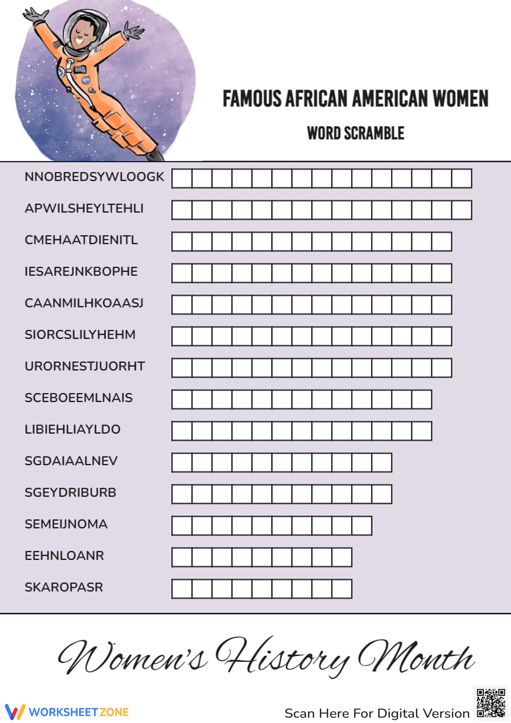 Famous African American Women Word Scramble - Page 1
