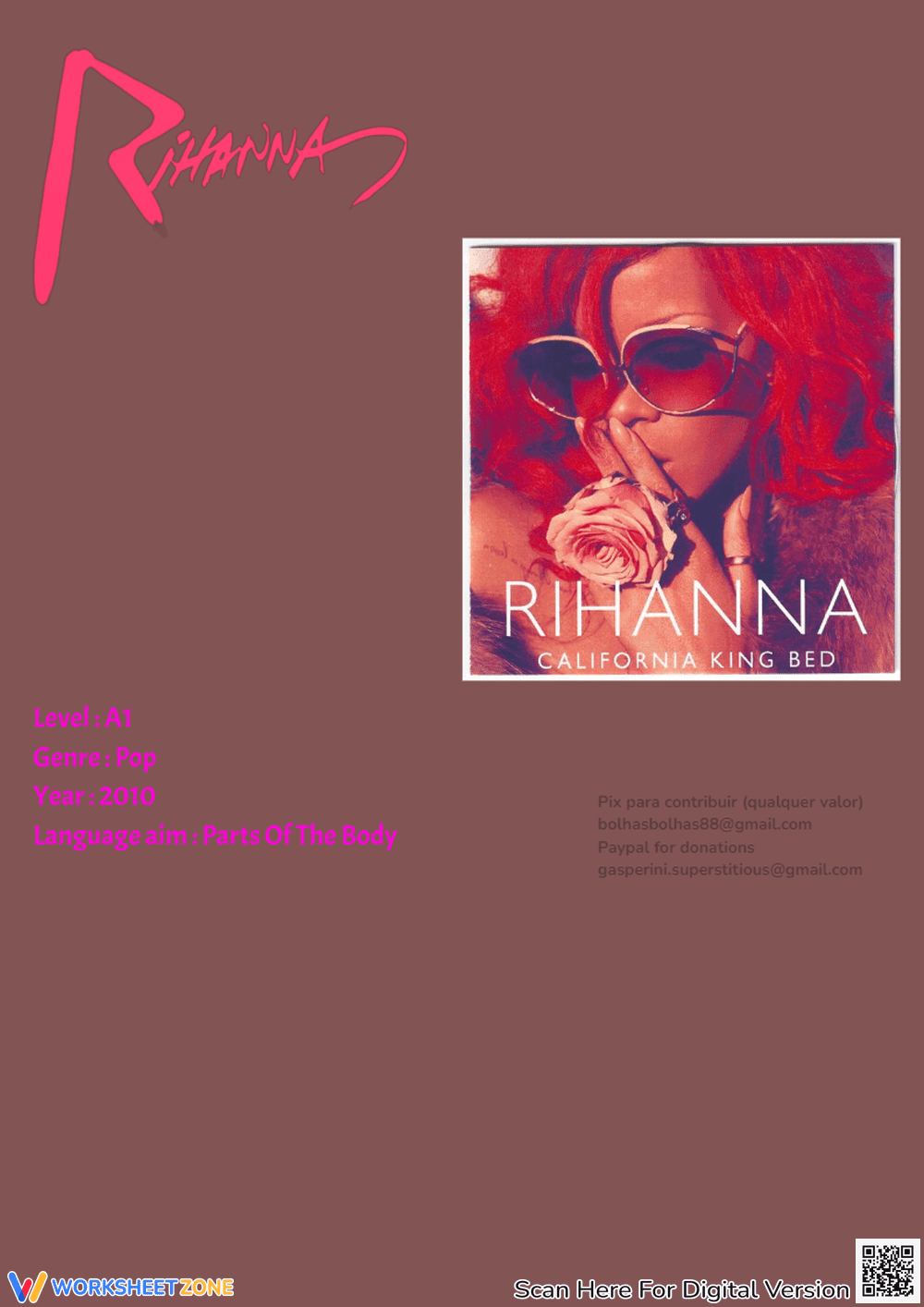 Rihanna Body Parts Worksheet | Essential Music Lesson - Page 1
