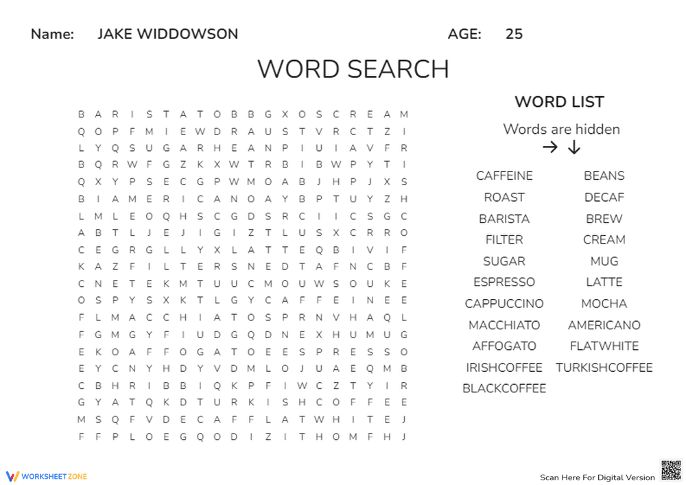Coffee Word Search | Essential Printable Vocabulary - Page 1