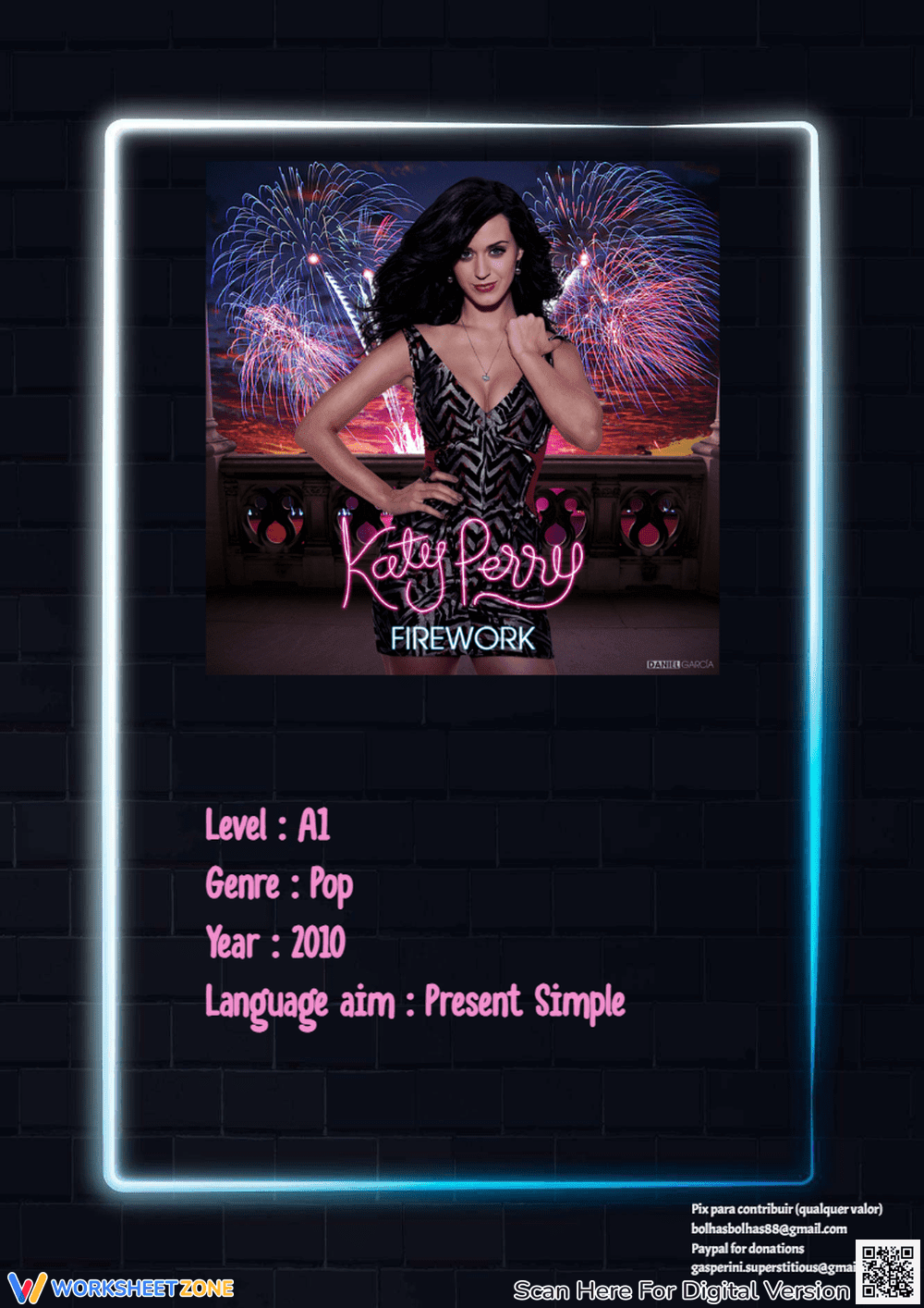 Katy Perry Firework Worksheet | Essential Present Simple - Page 1