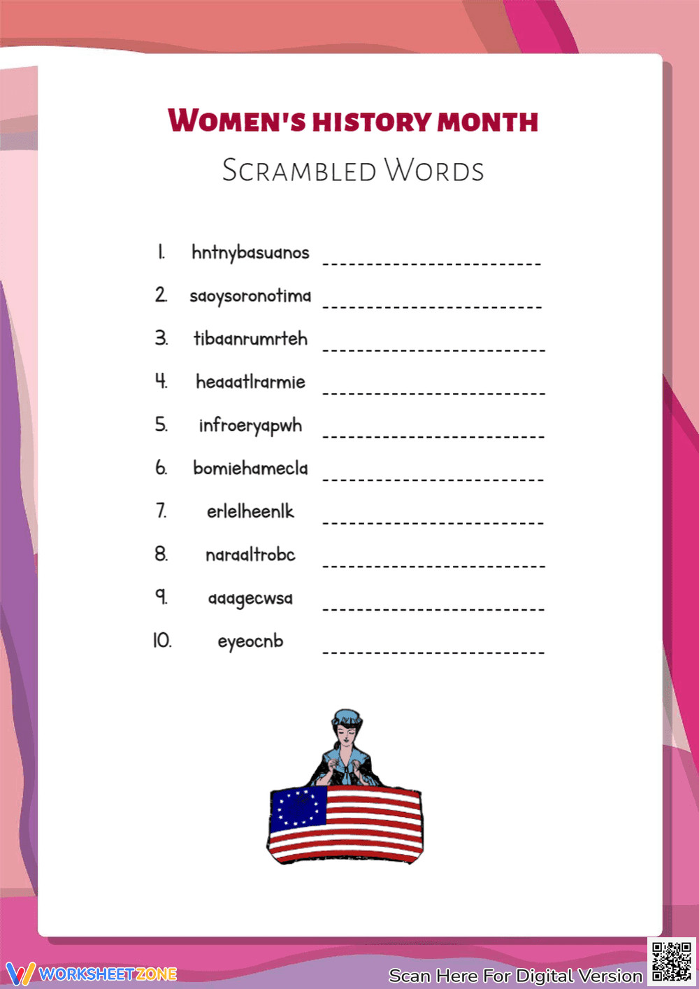 Essential Women's History Month Scrambled Words Worksheet - Page 1