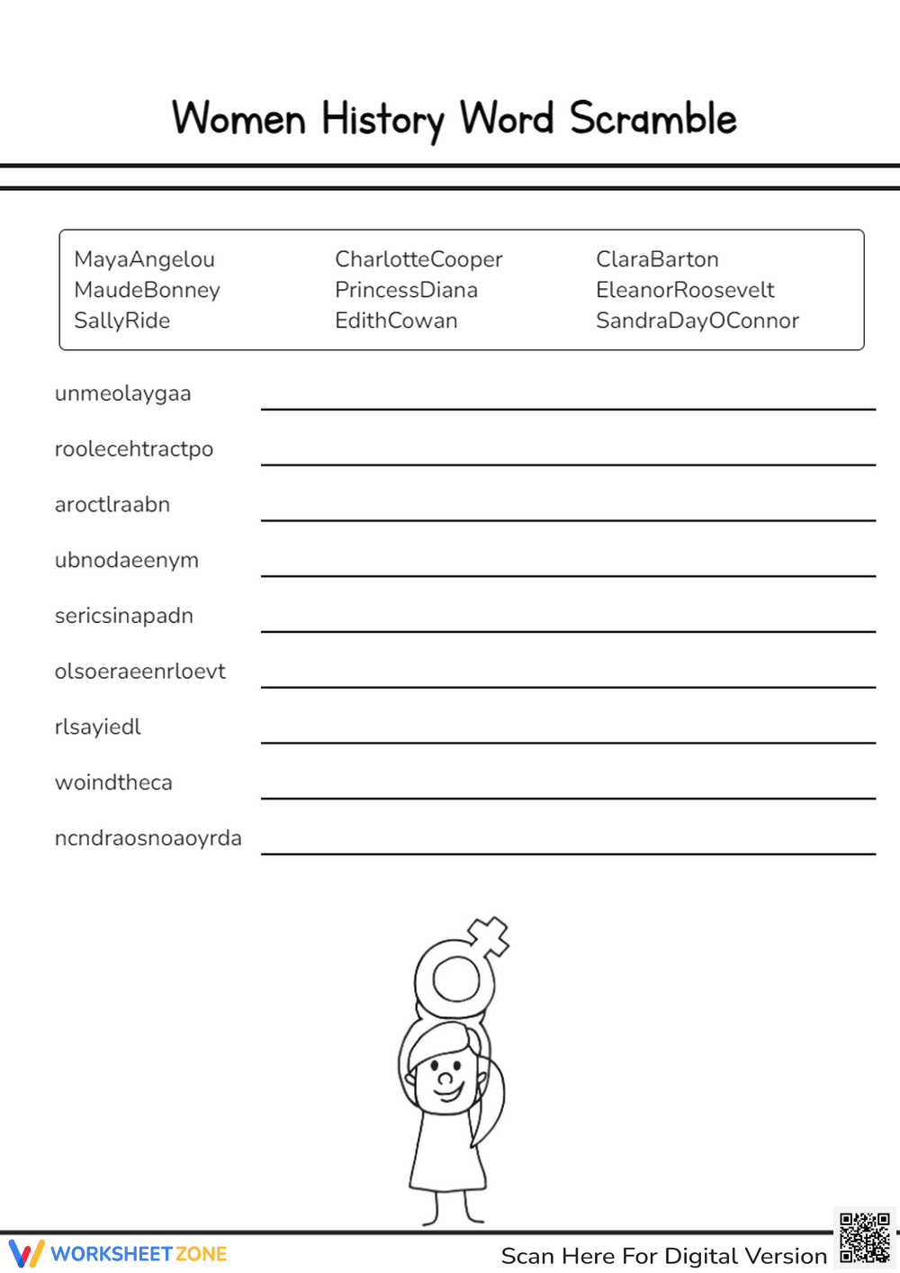 Women's History Word Scramble | Essential Grade 3 Worksheet - Page 1