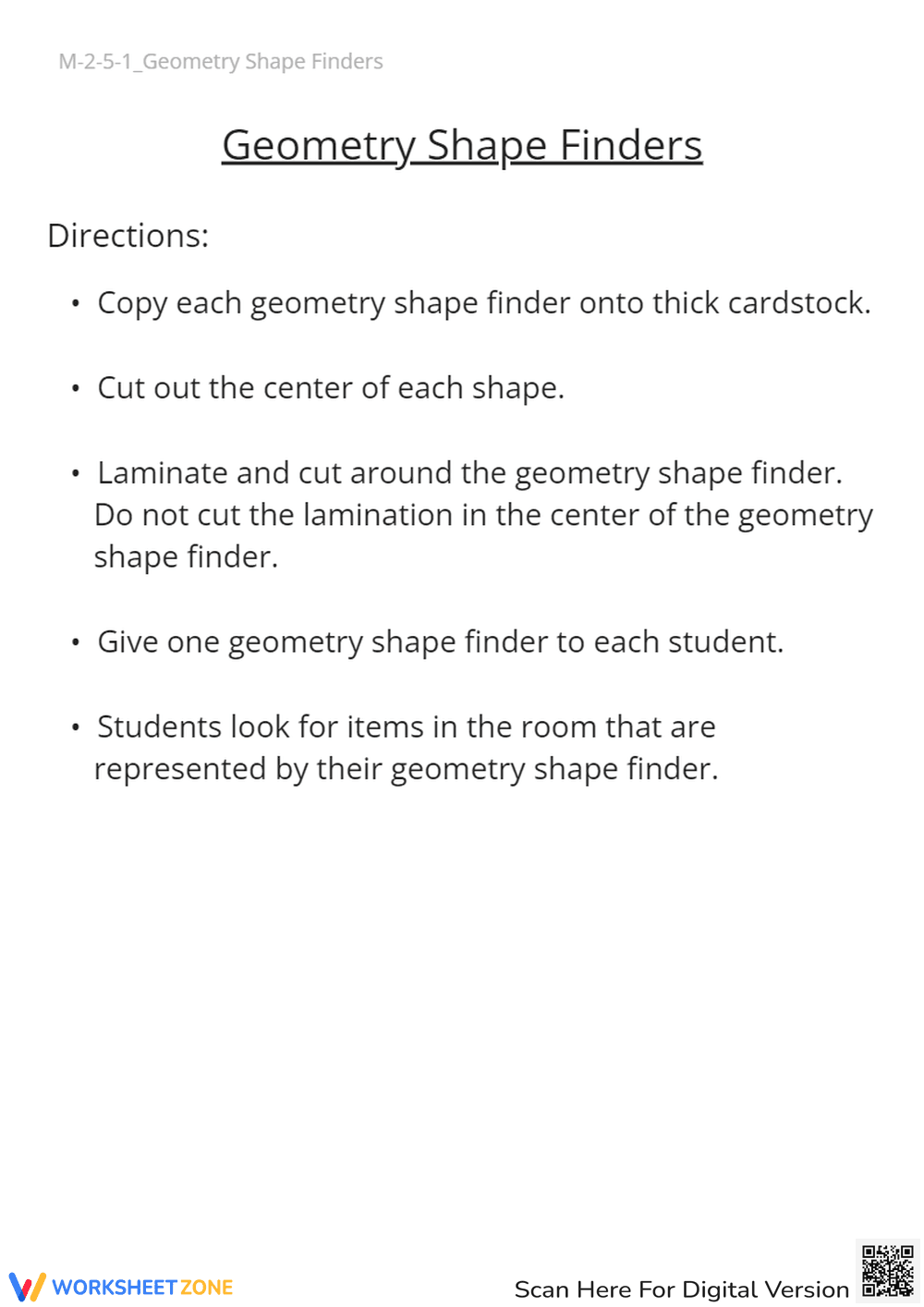 Geometry Shape Finders: Classroom Scavenger Hunt! K-2 Activity - Page 1