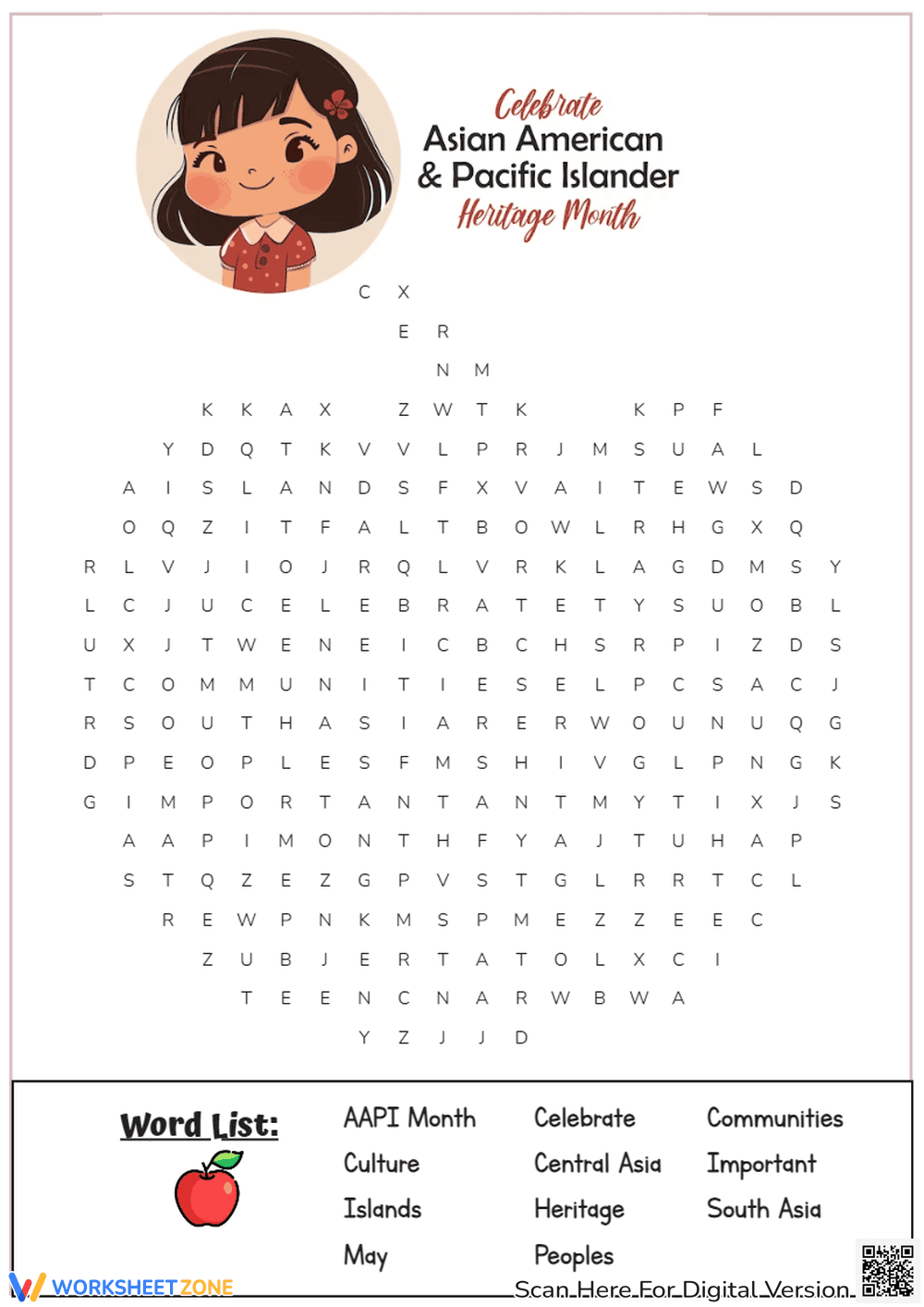 Celebrate Asian American & Pacific Islander Heritage Month Word Search - Page 1