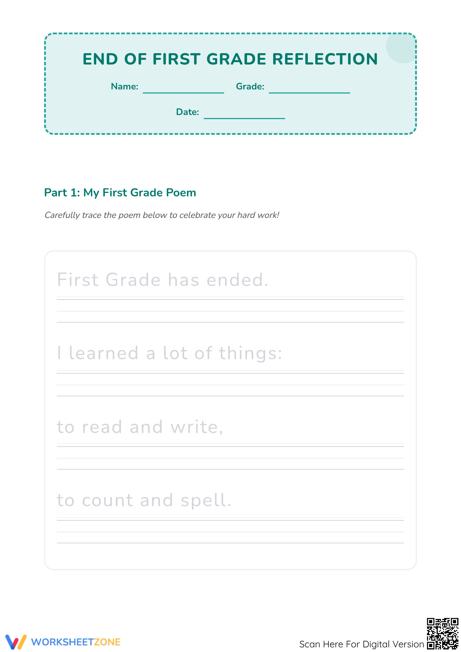 End of School Year Tracing - Page 1