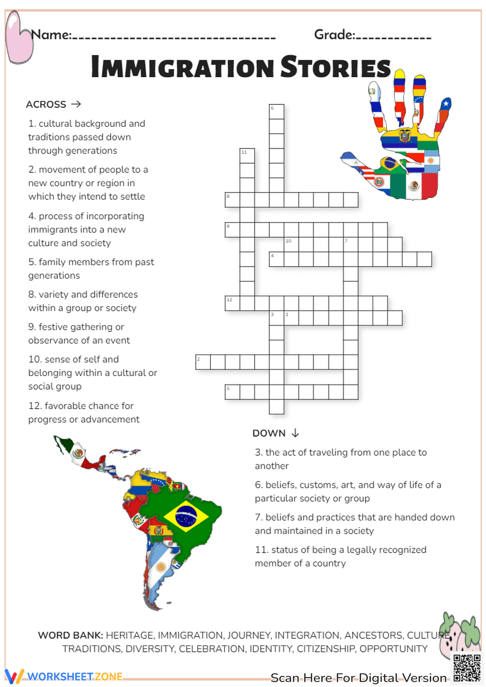 Immigration Stories Crossword - Culture & Heritage Puzzle - Page 1