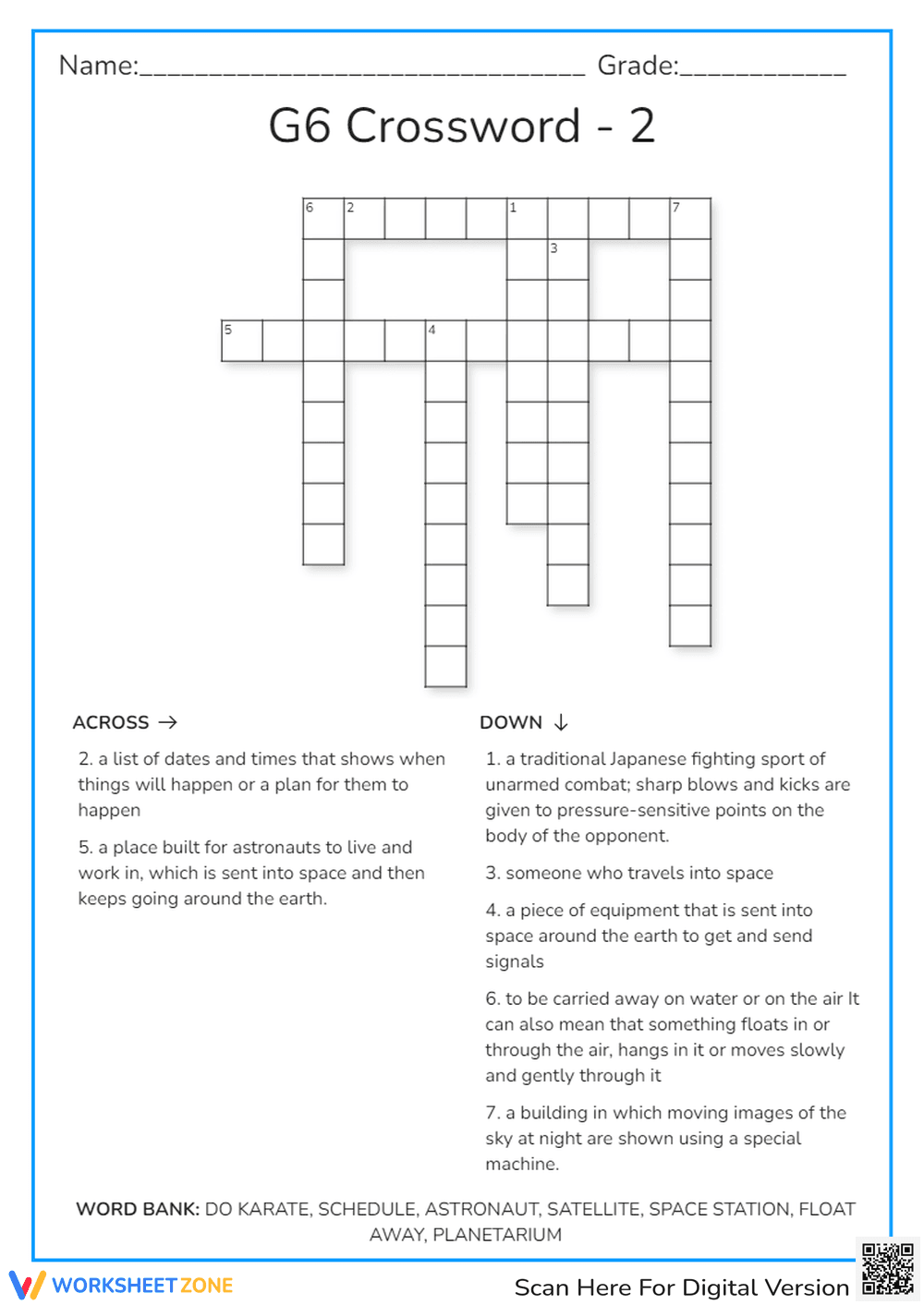 Grade 6 Vocabulary Crossword: Printable ELA Activity - Page 1