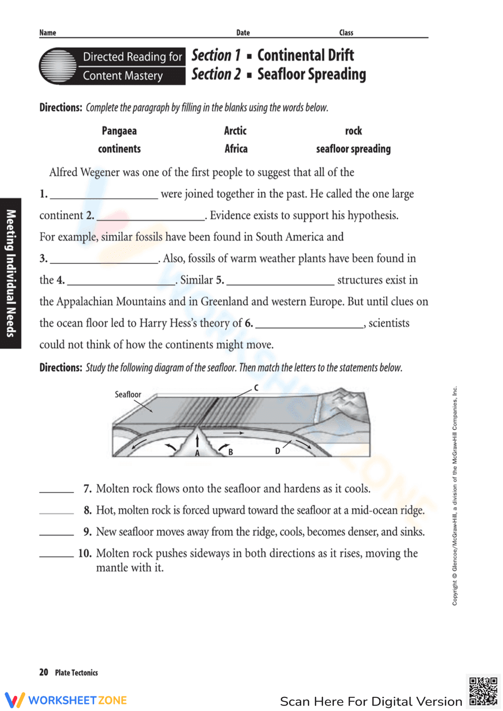 Seafloor spreading worksheet - Page 1