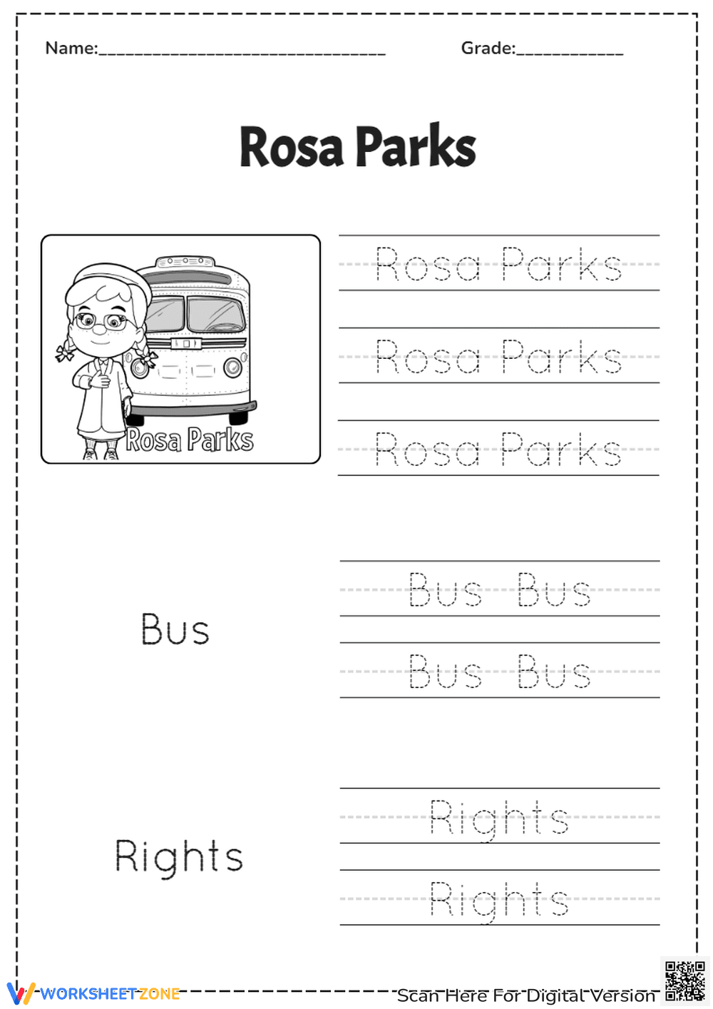 Black History Month Tracing - Rosa Parks - Page 1