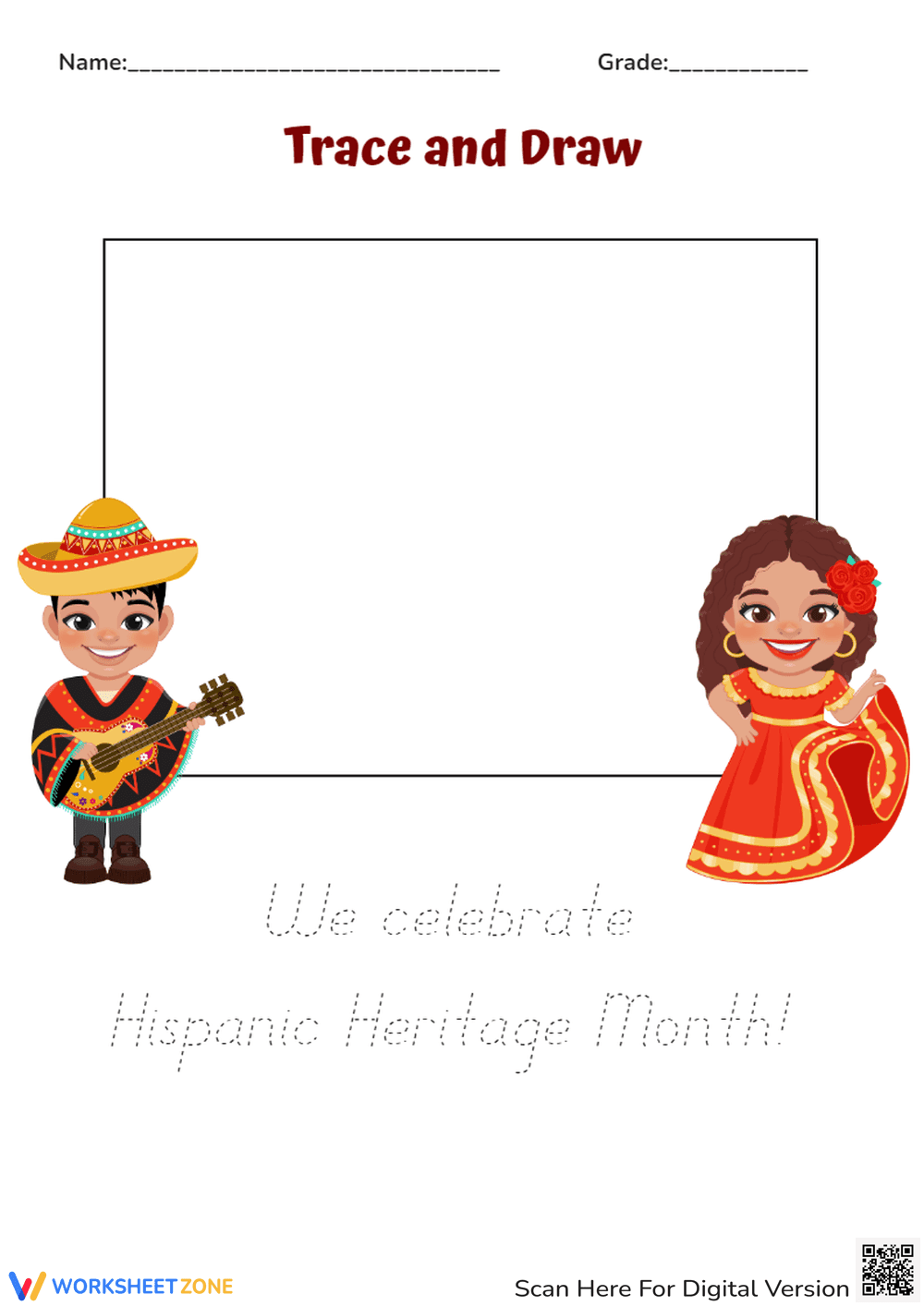 Printable Hispanic Heritage Month Trace and Draw | Grade K-1 - Page 1