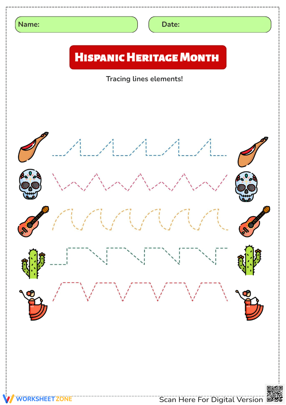 Printable Hispanic Heritage Month Tracing Worksheet - Page 1
