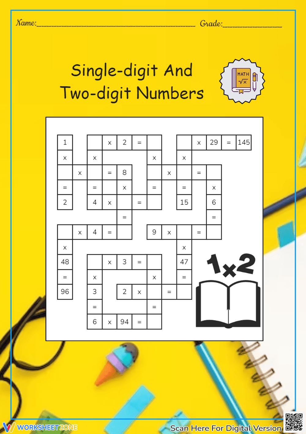 Single-digit And Two-digit Numbers Math Crossword - Page 1