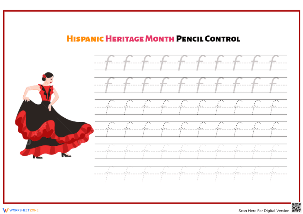 Hispanic Heritage Month Pencil Control | Printable Worksheet - Page 1