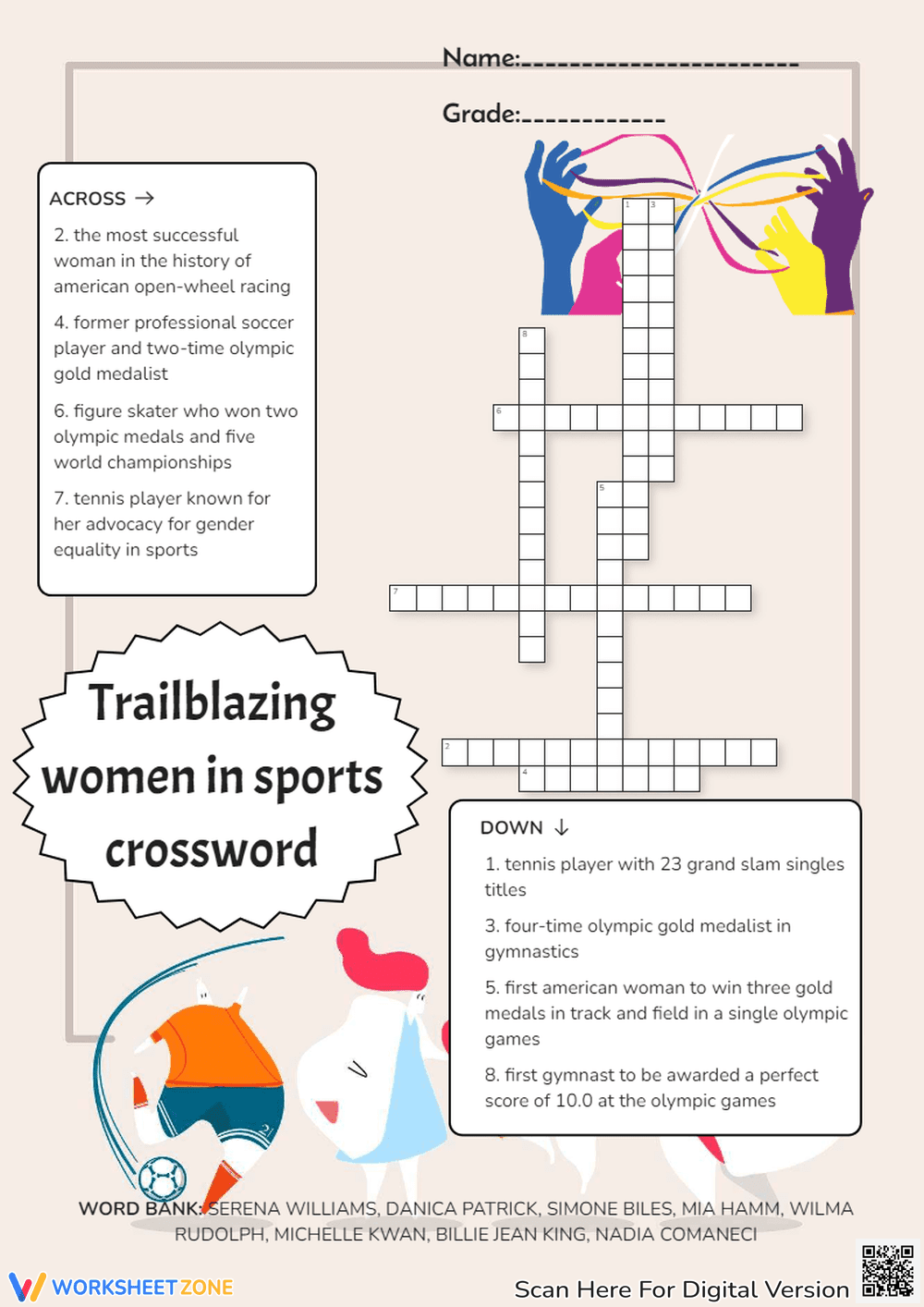 Trailblazing Women in Sports Crossword Puzzle - Printable Worksheet - Page 1