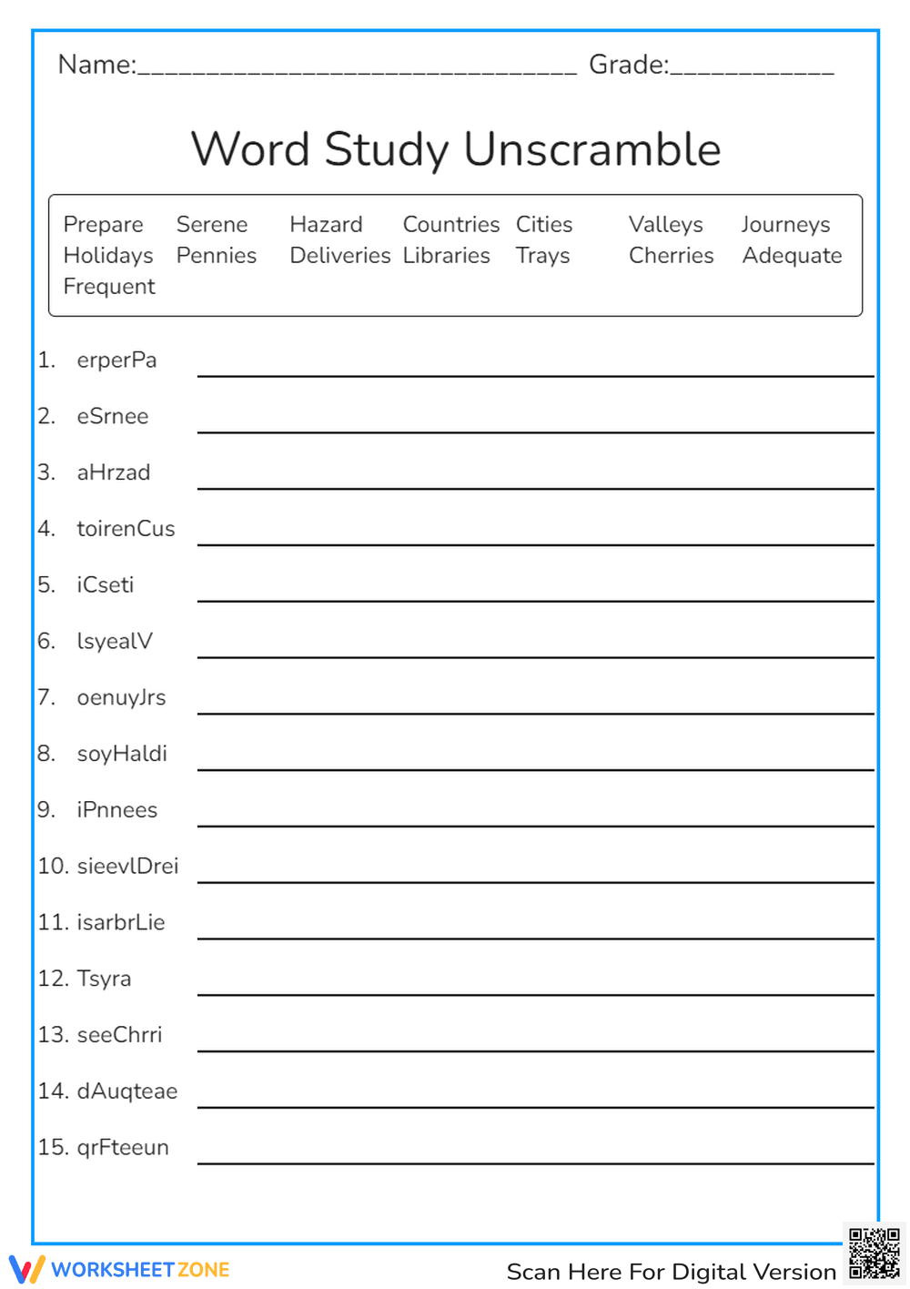 Word Study Unscramble - Page 1