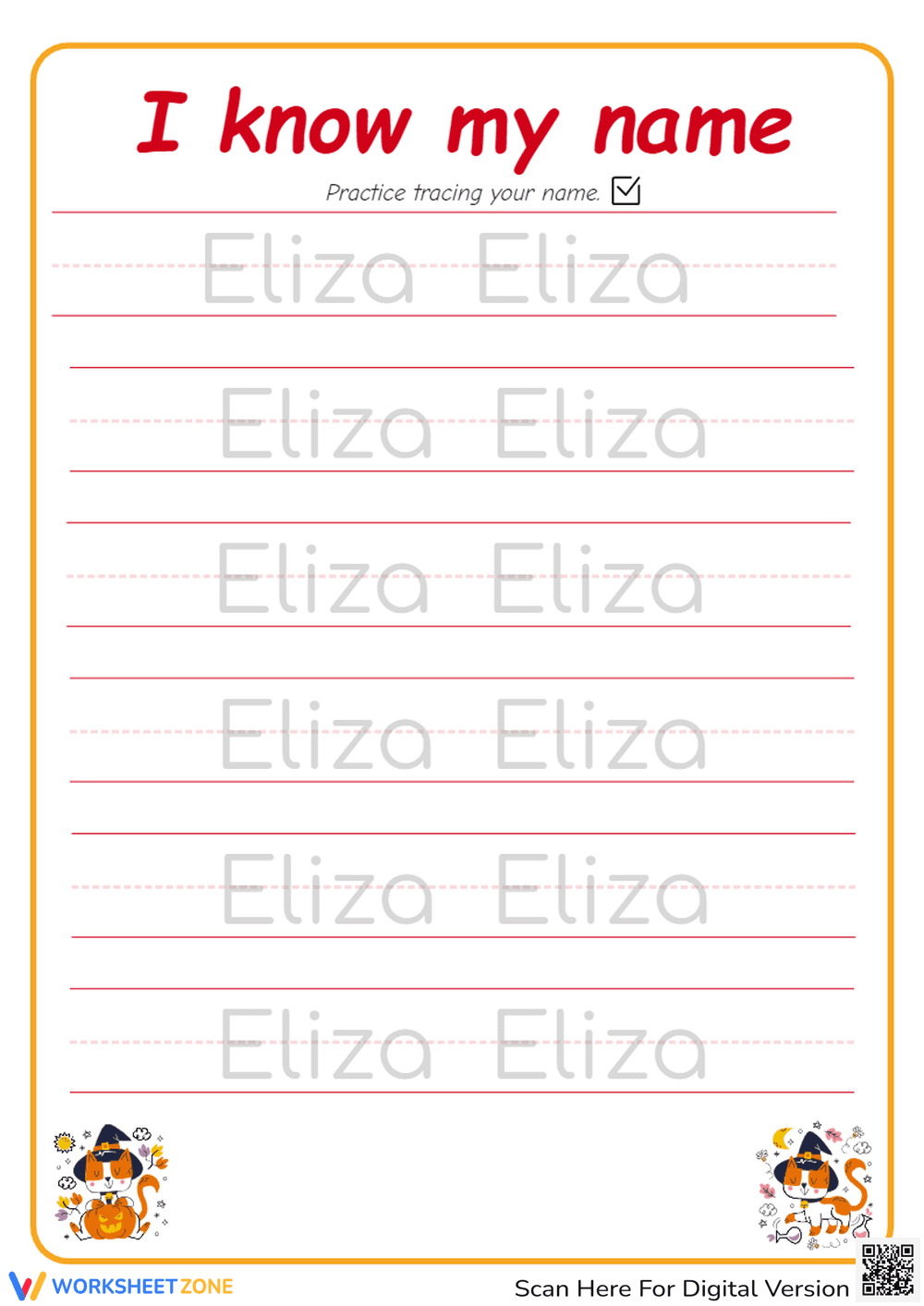 Name Tracing FREE Printable Worksheet: Eliza - Page 1