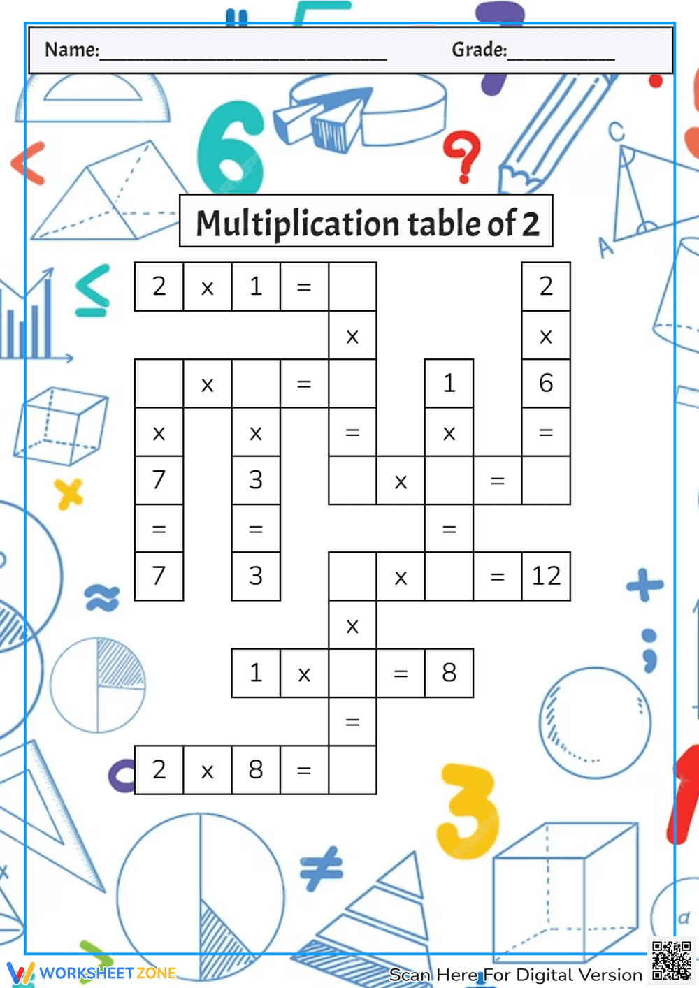 Multiplication table of 2 worksheet - Page 1