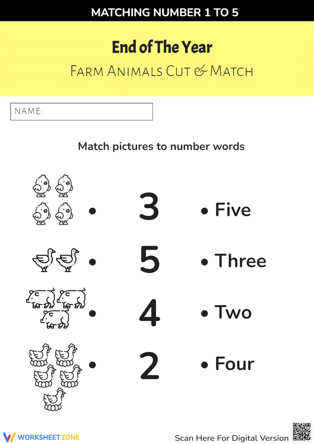 End of Year Farm Animals Cut & Match 1-5 - Page 1