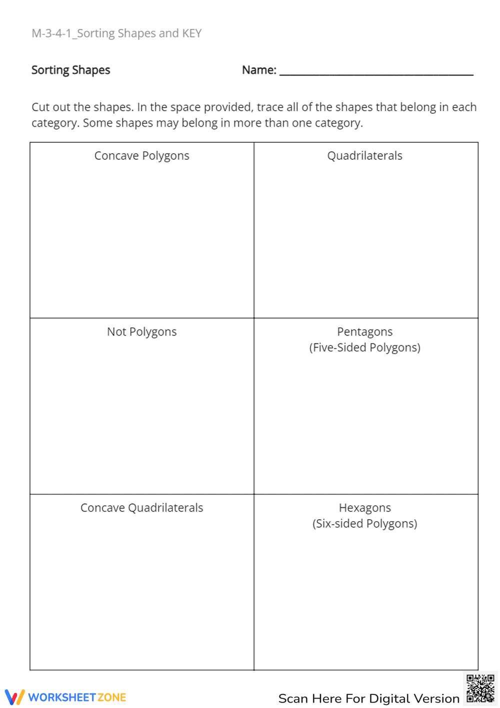 Sorting Shapes: Geometry Worksheet - Polygons & Quadrilaterals - Page 1