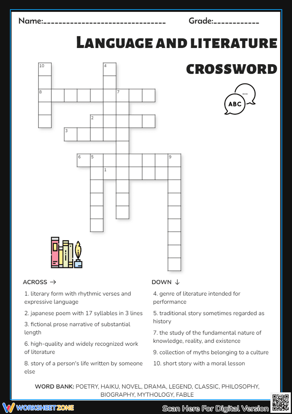 Language and literature crossword - Page 1