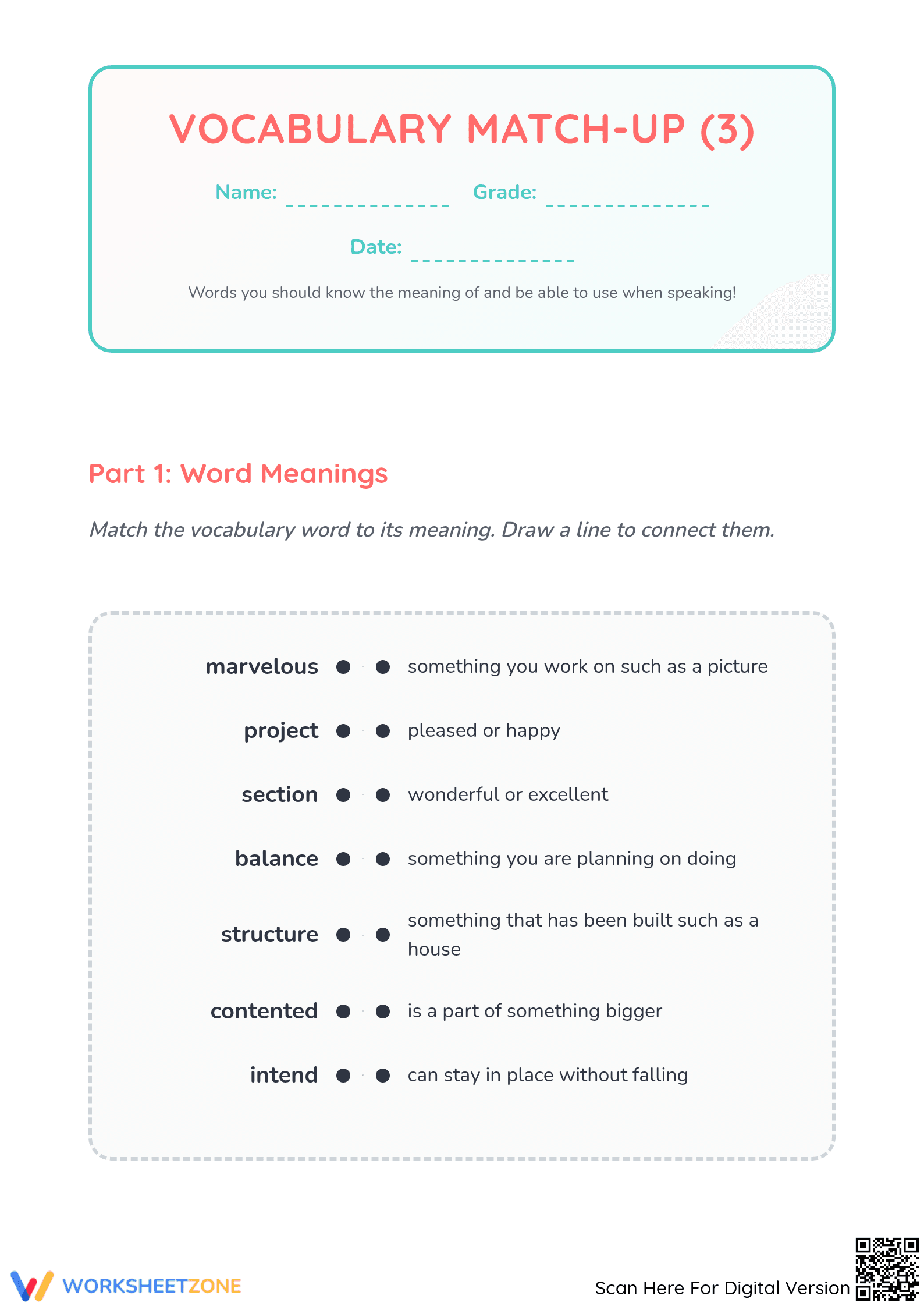 Match Up End Of Year- 1st Grade Vocabulary 3 - Page 1