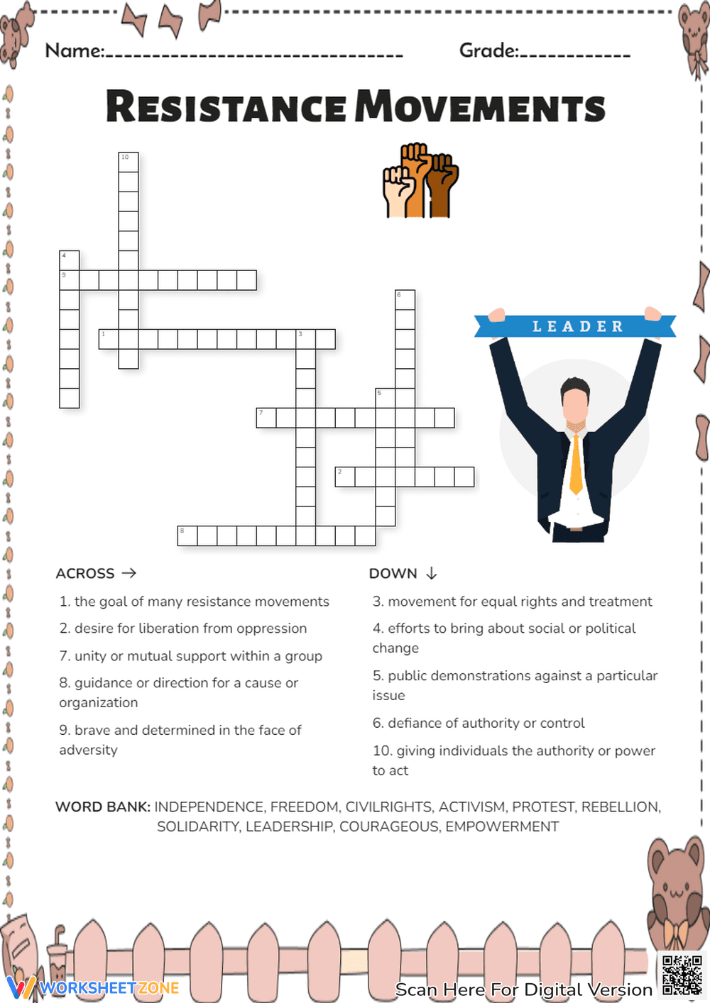 Resistance Movements Worksheet | Grade 6 Essential - Page 1