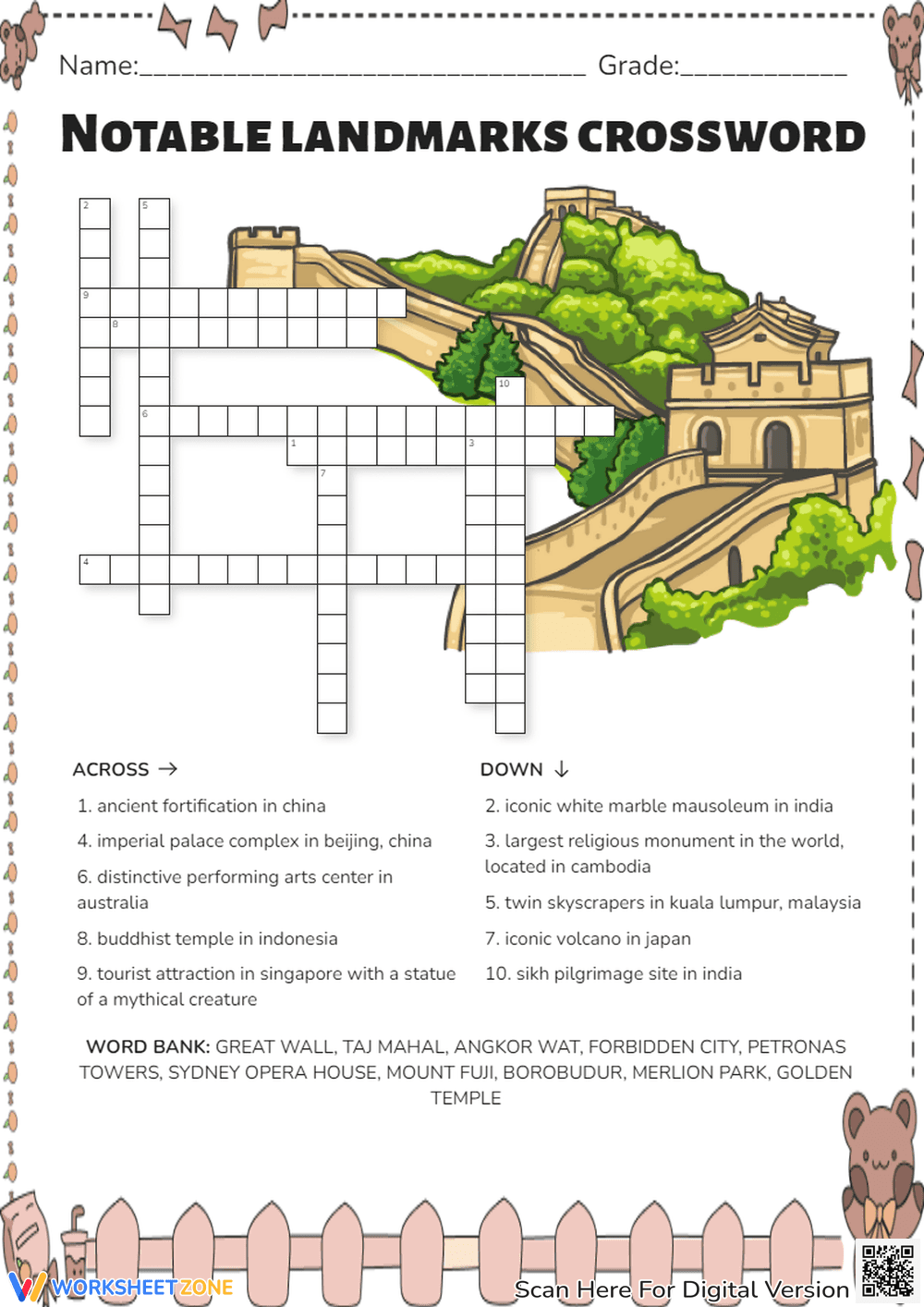 Notable Landmarks Crossword | Grade 6-8 Essential - Page 1