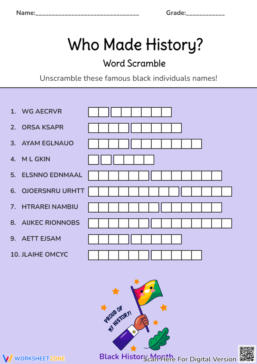 Black History Word Scramble | Essential Grade 10-11 - Page 1
