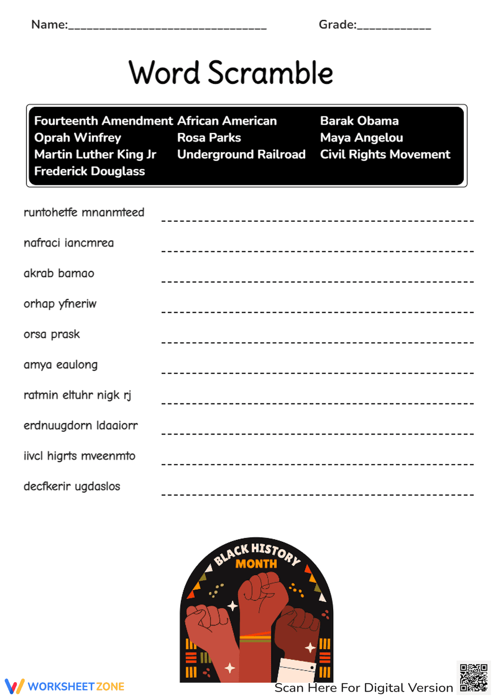 Black History Word Scramble | Essential Grade 3-5 Activity - Page 1