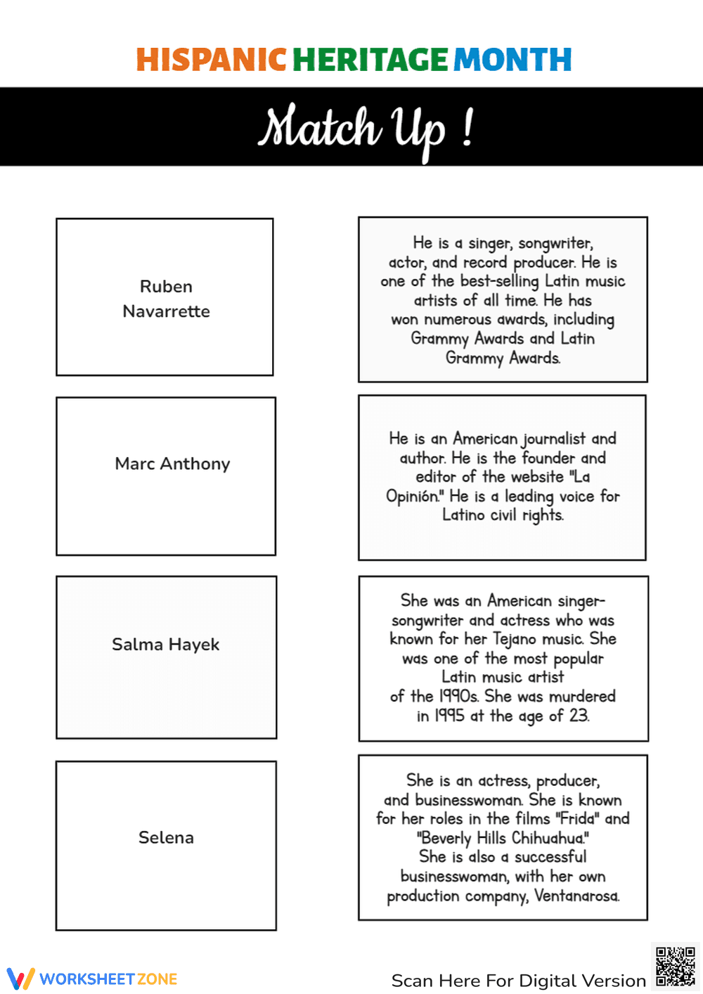 Hispanic Heritage Month Matching | Essential Grade 2 - Page 1