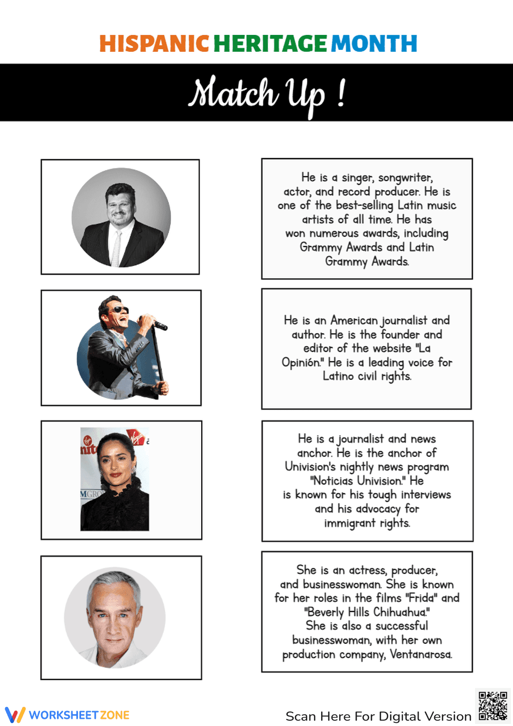 Hispanic Heritage Month Matching: Essential Grade 2 Activity - Page 1