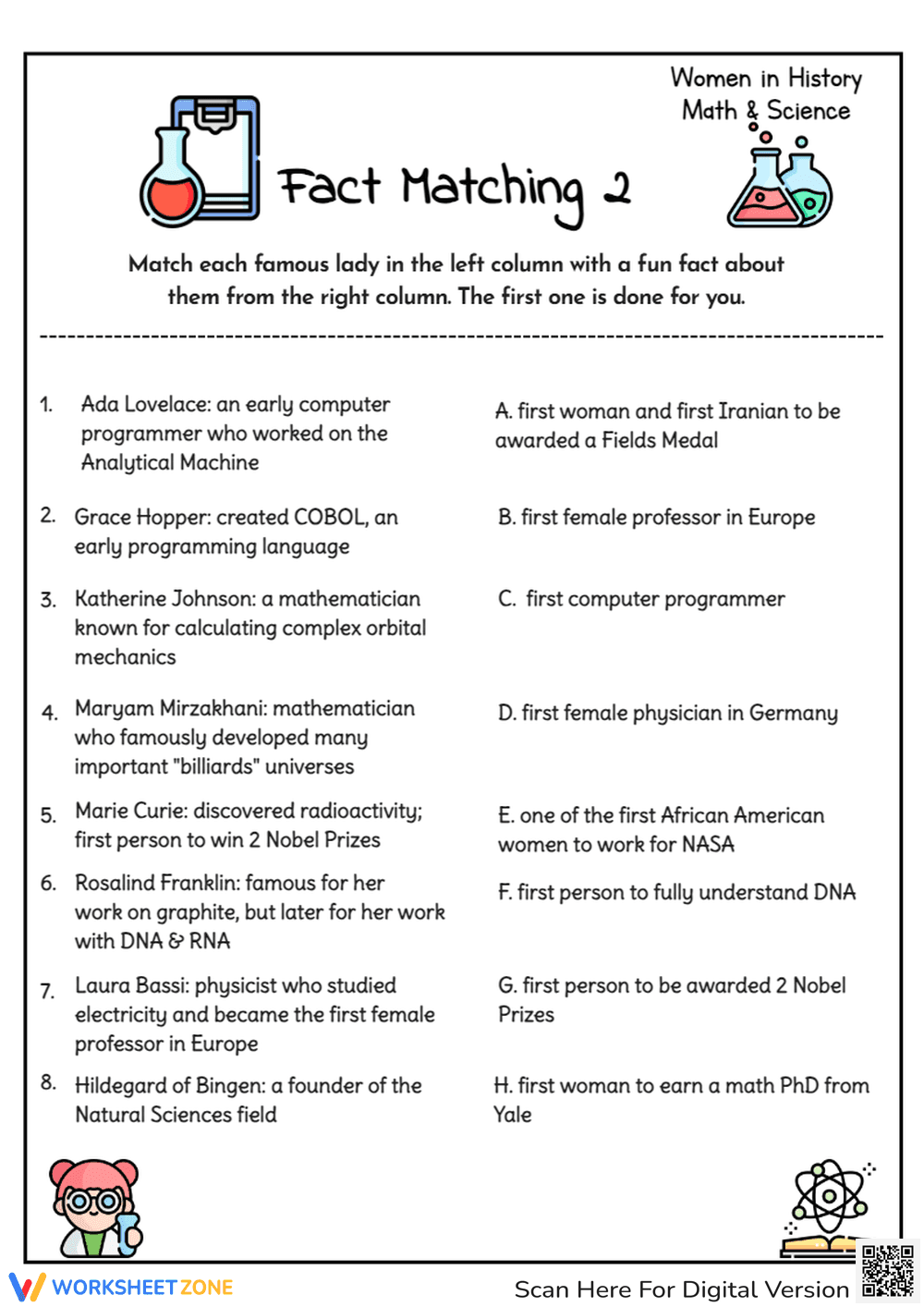 Women in History Fact Matching 2 - Page 1
