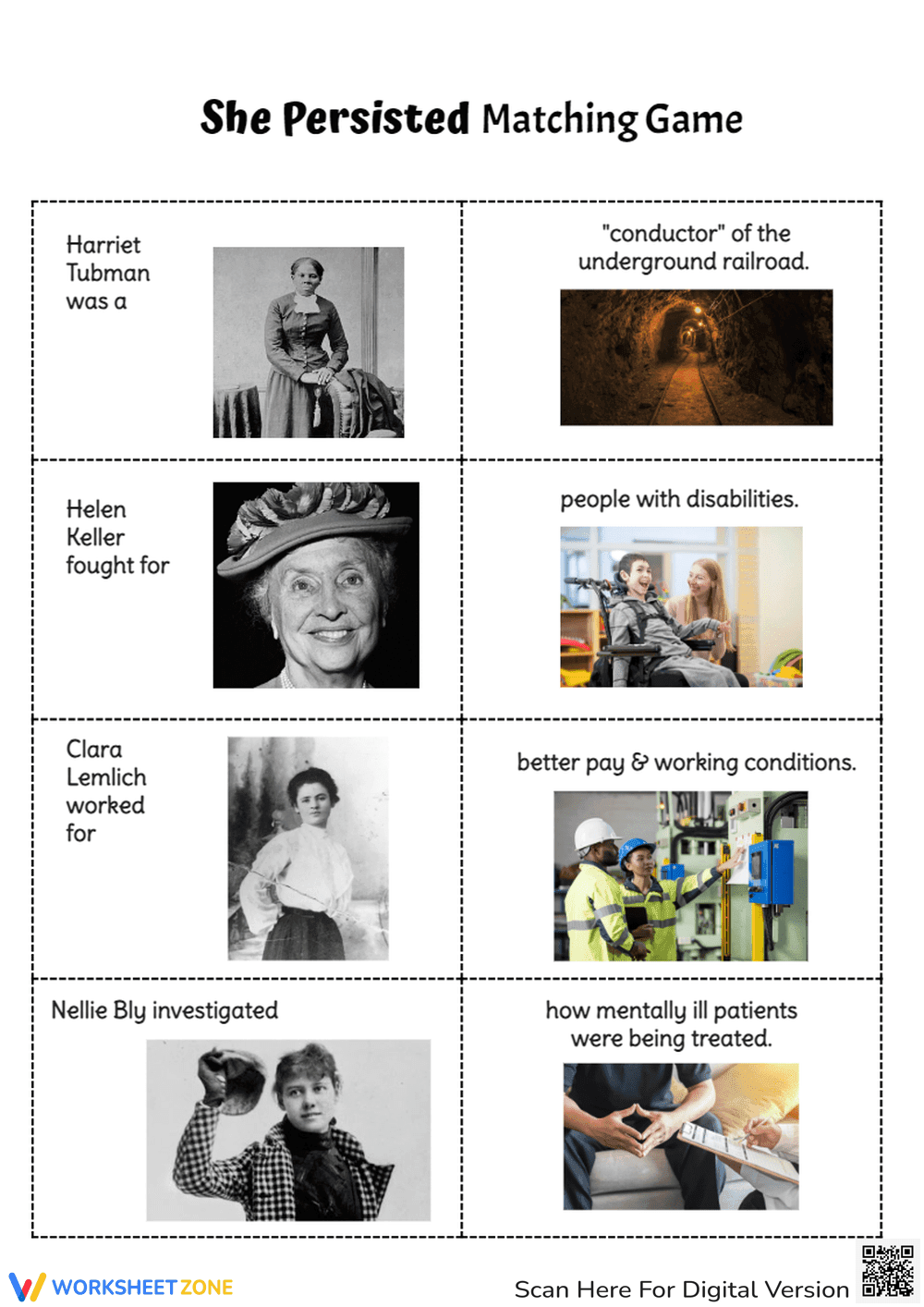 Women's History Matching Worksheet | Grade 2 Essential - Page 1