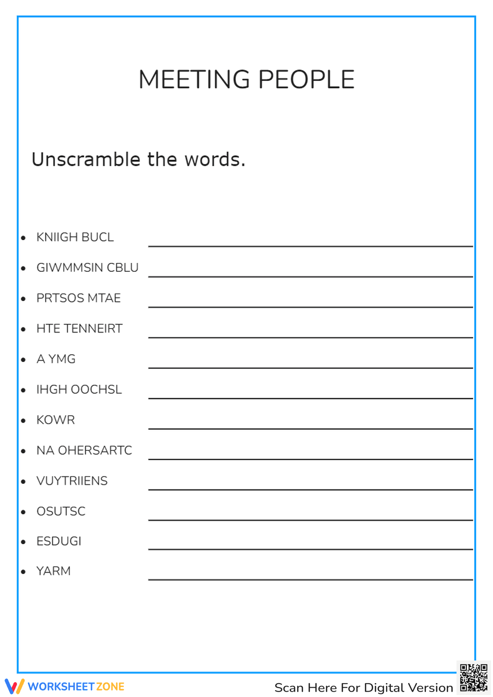 Meeting People Word Scramble | Grade 6 Essential - Page 1