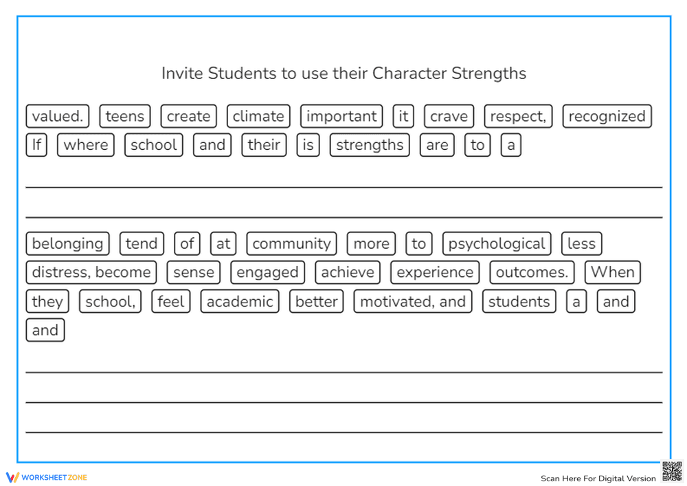 Character Strengths Sentence Scramble | Essential ELA - Page 1