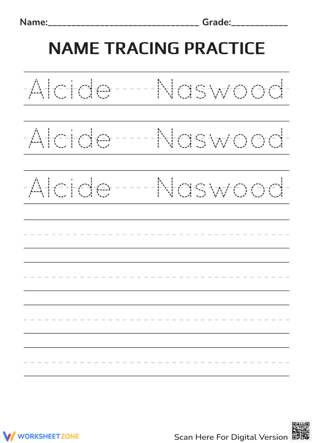 Printable Name Tracing Practice | Grade K-1 Handwriting - Page 1