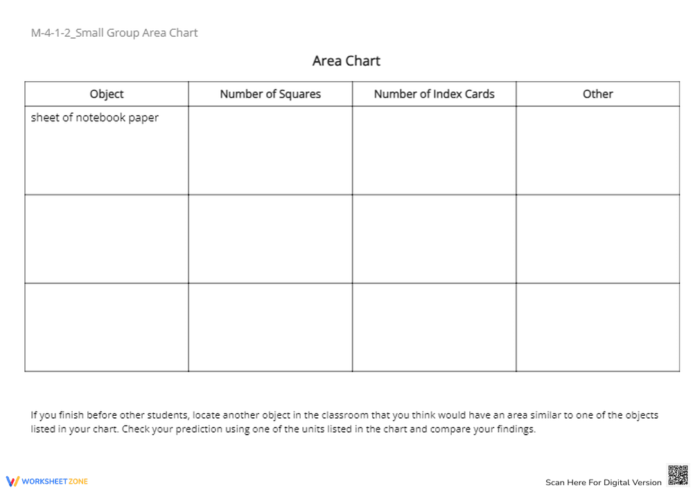 Classroom Area Measurement Chart - Hands-on Math Activity - Page 1