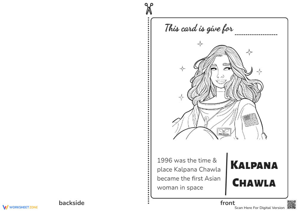 Kalpana Chawla AAPI Greeting Card | Grade 2 Printable - Page 1