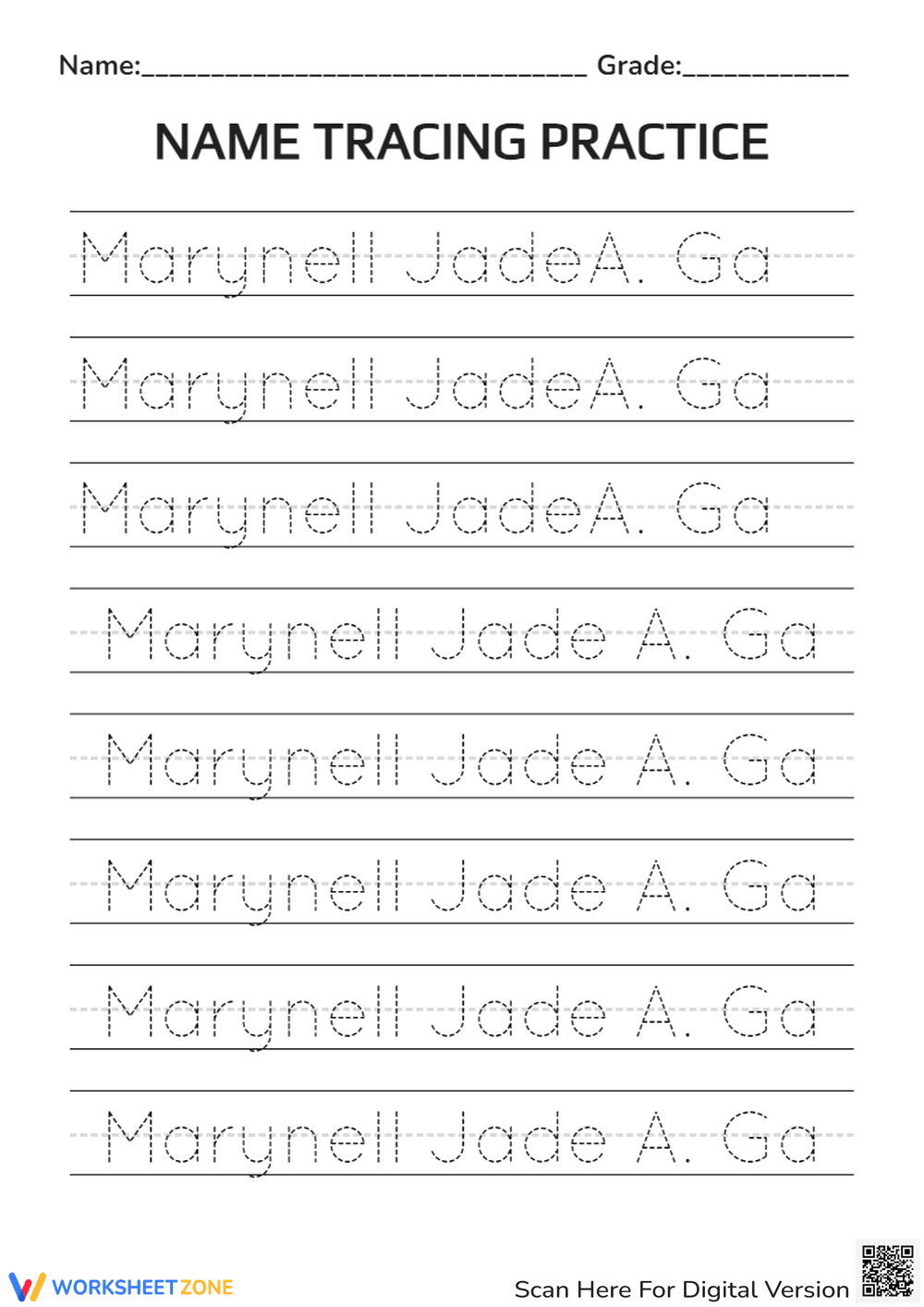 Name Tracing Worksheet | Grade 1 Essential Practice - Page 1