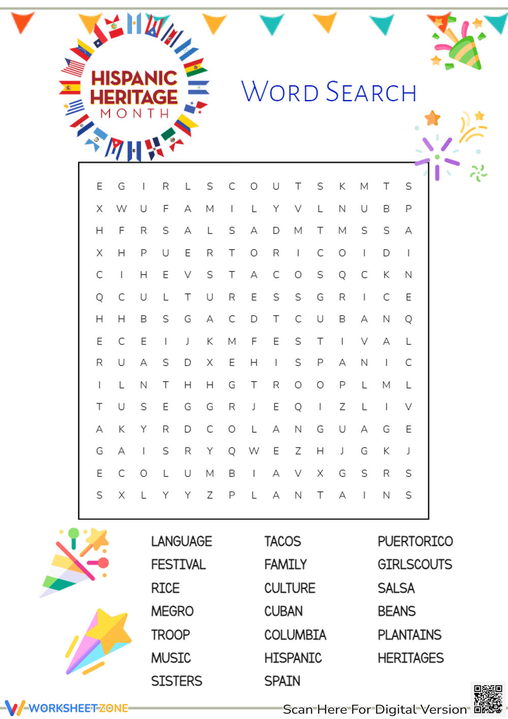 Hispanic Heritage Month Word Search - Culture & Food Fun! - Page 1