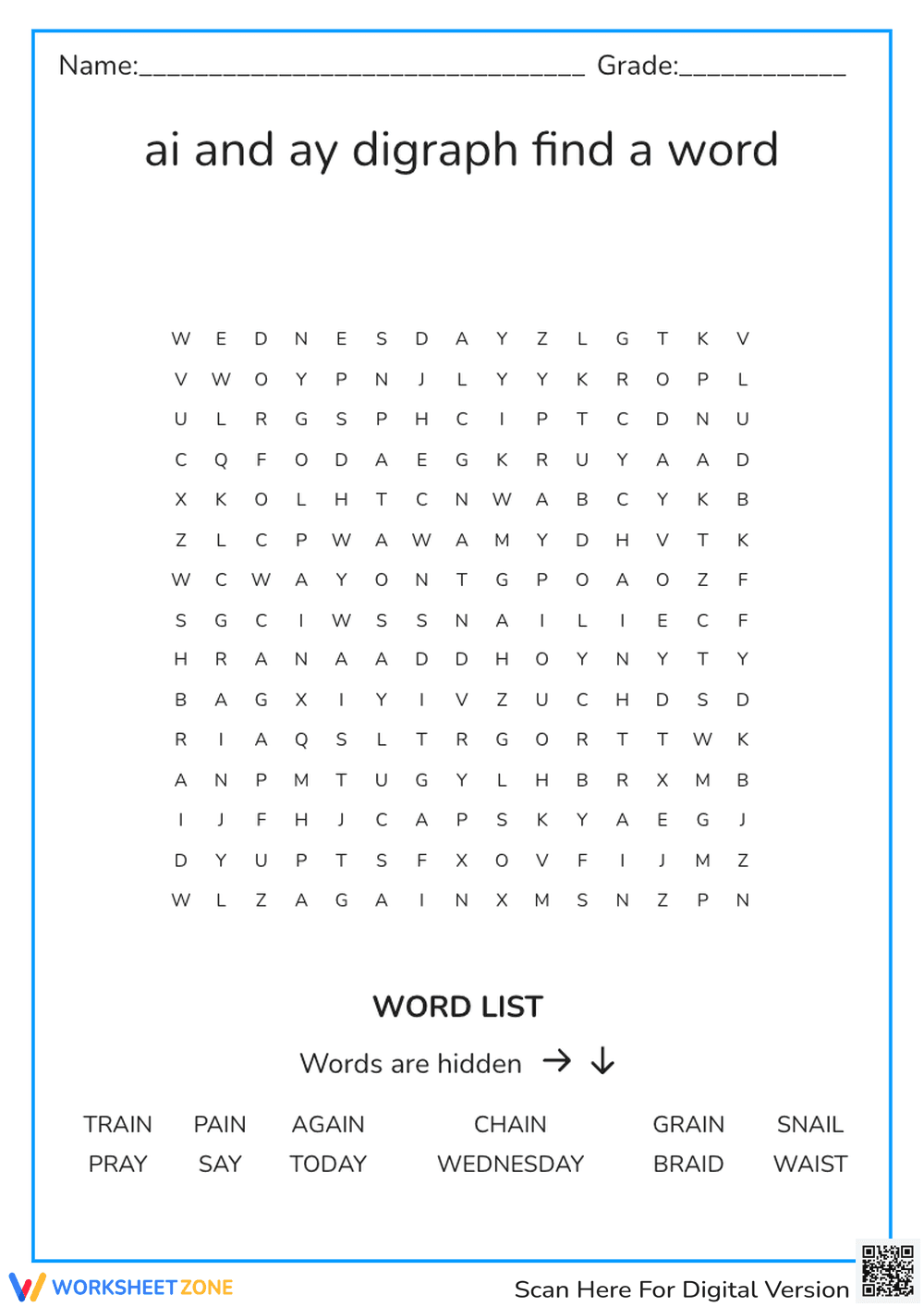 AI and AY Digraph Word Search | Grade 1 Essential - Page 1